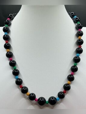 80’S INSPIRED MULTICOLOR BLACK BEAD STRAND VERSITILE NECKLACE
